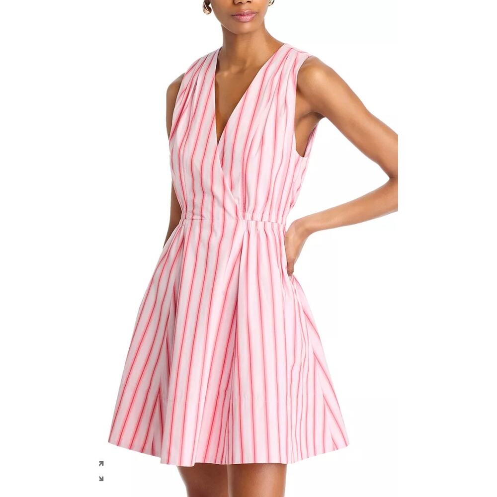 10 Crosby Derek Lam Pink and White Striped Sleeveless V-Neck Mini Dress